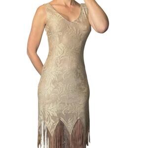 ✨ Vintage Champagne Fringe Dress – Art Deco Gatsby Style